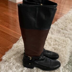 Audrey Brooke Two-Tone Black and Brown Tall Riding Boots